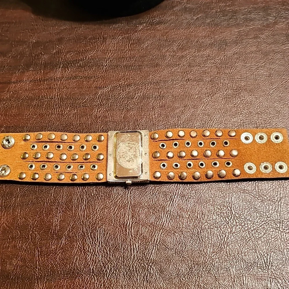 Silver Studded & Rhinestones Watch Leather Wrap 3 Adjustable Sizes